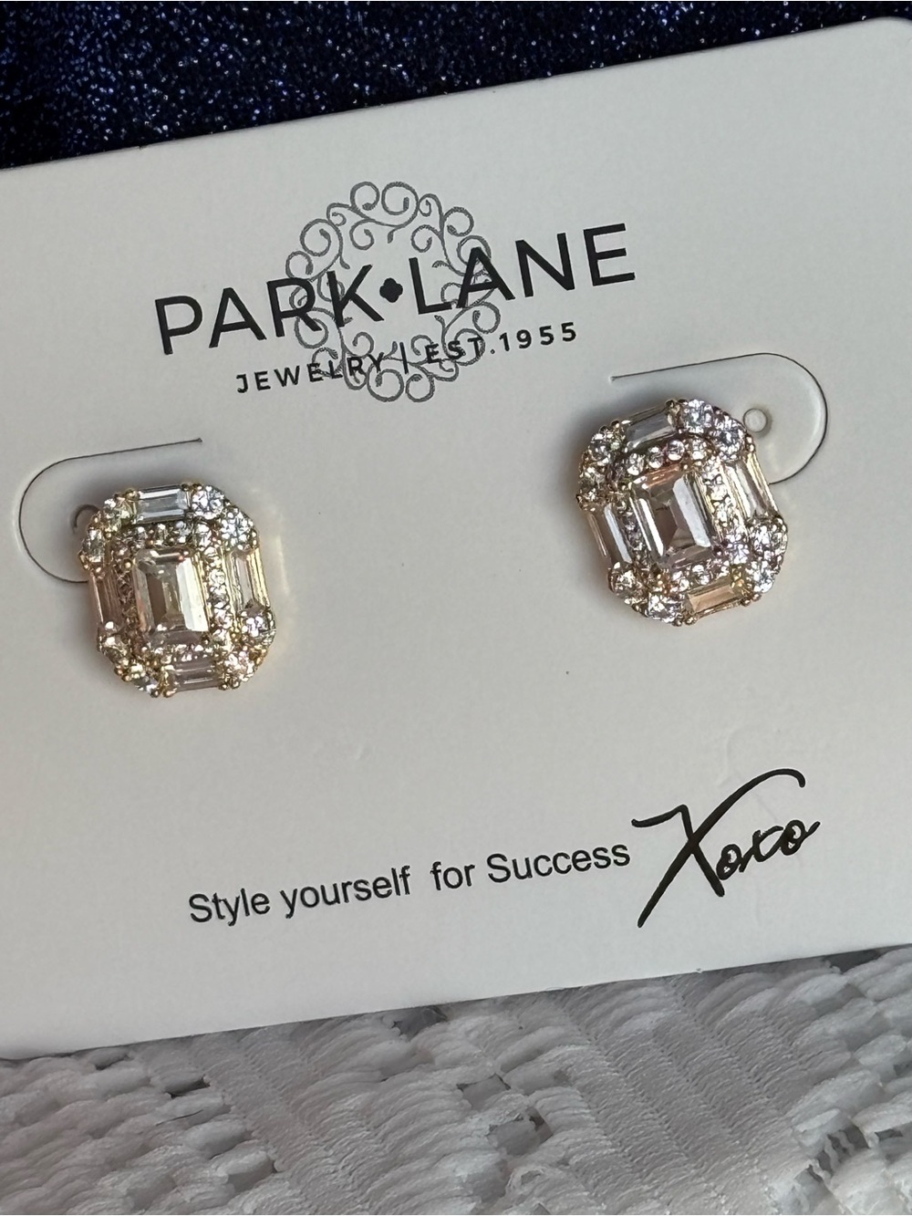 Park Lane Square Limited Edition Gold Crystal Baguette Cluster Stud Earrings